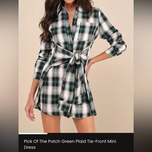 Lulu's Green Plaid Tie-Front Dress